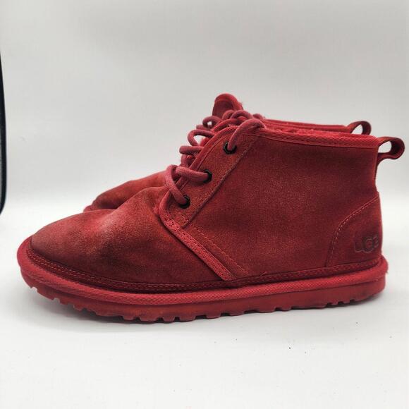 UGG Womens Boots Neumel Chukka Red Suede Shearling Fur Lined Lace Up Ankle Sz 10 - Picture 4 of 15